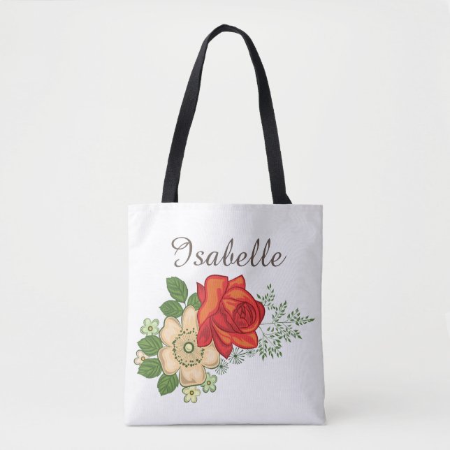 Bolsa Tote Rosa vermelha e margaridas (Frente)