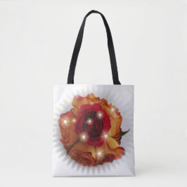 Bolsa Tote Rosa Vermelha e Rosas Laranja e Amarelas