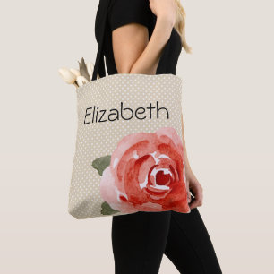 Bolsa Tote Rosa vermelha em Bolinhas brancas e marfim