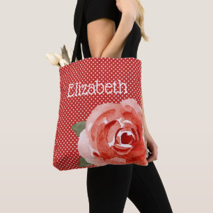 Bolsa Tote Rosa vermelha em Bolinhas Vermelhas e Brancas