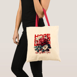 Bolsa Tote Rosa Vermelha Floral Esperança Botânica Inspirador