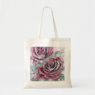 Bolsa Tote Rosa vermelha Flores de Aquarela Pintura Floral