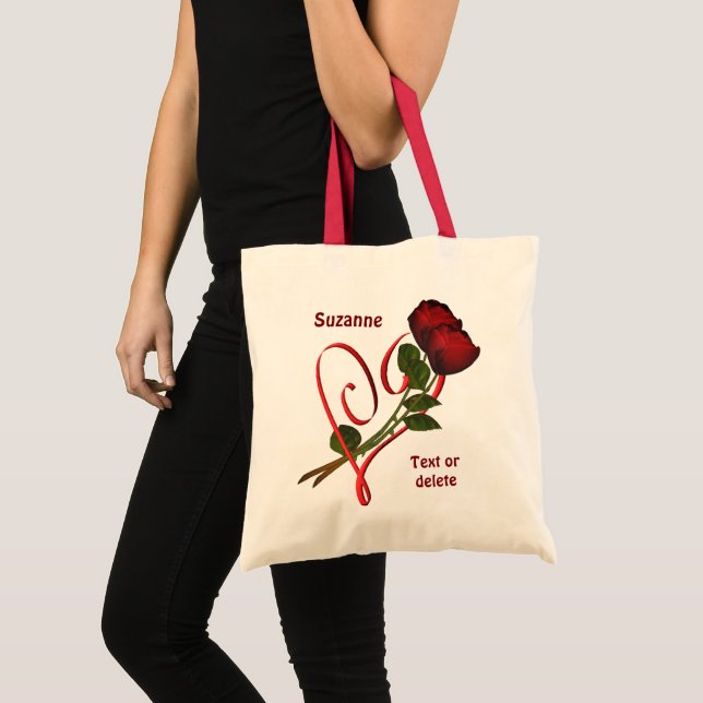 Bolsa Tote Rosa vermelha Red Heart Personalizado (Frente (produto))