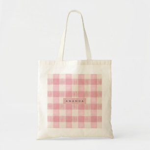 Bolsa Tote Rosa Xadrez Personalizado Pastel