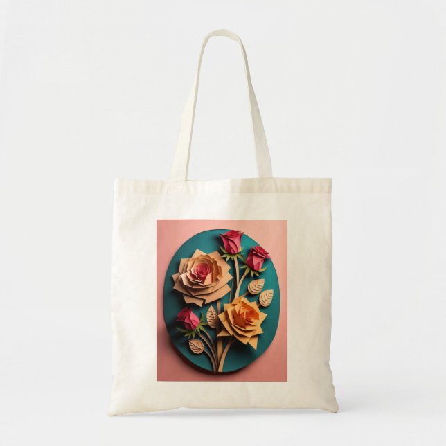 Bolsa Tote Rosas 3D Paper Art Design T-shirt (Frente)