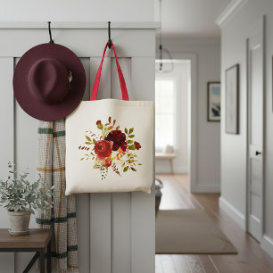 Bolsa Tote Rosas aguarela vermelhas e burgundy