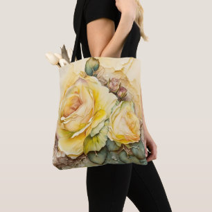 Bolsa Tote Rosas amarelas e douradas em grande escala