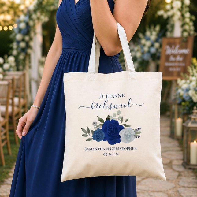 Bolsa Tote Rosas Azuis Boho Chic Favor de Presente para Damas (AI-generated models used in mockup imagery.)