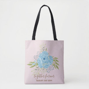 Bolsa Tote Rosas Azuis Dusty NewlyWeds Dando Presente Pessoal