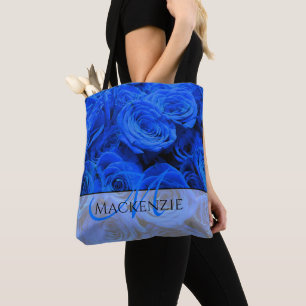 Bolsa Tote Rosas azuis Elegantes flores azuis florais azuis