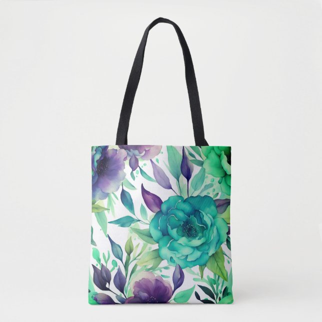 Bolsa Tote Rosas Azuis Sangue de Aquarelas Rúplas (Frente)