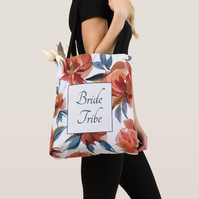 Bolsa Tote Rosas Azul e Laranja Bridesmaid (Close Up)
