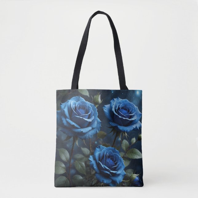 Bolsa Tote Rosas Azul Escuro (Frente)