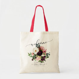 Bolsa Tote Rosas Bege e Borgonha, Flores Aquarela Boas-Vindas