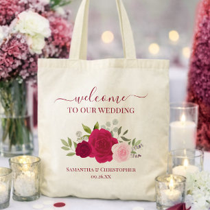 Bolsa Tote Rosas Boho Rosa Magenta Elegante Bem-Vindo Casamen