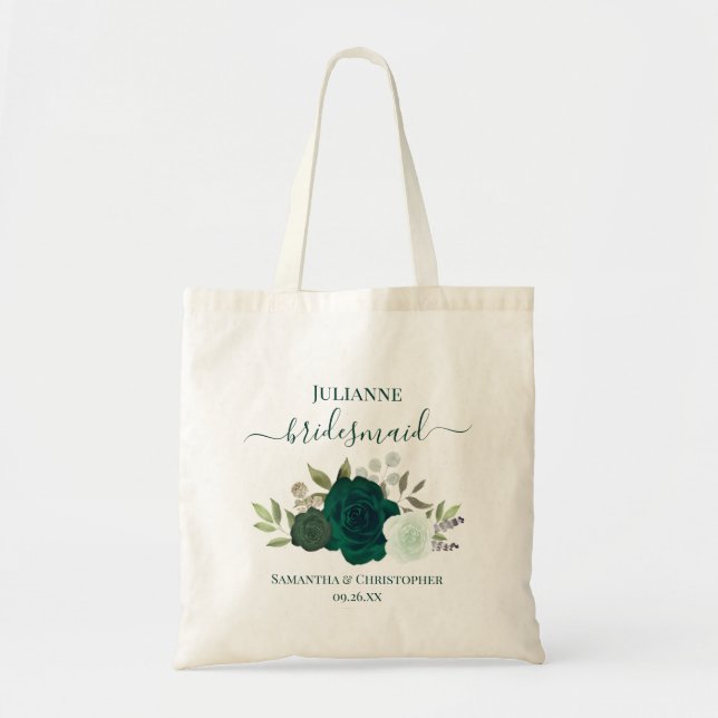 Bolsa Tote Rosas Boho Verde Esmeralda Favor de Presente para  (Frente)