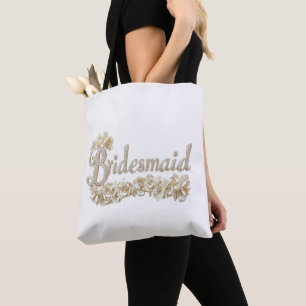 Bolsa Tote Rosas Brancas Silver Glitter de Bridesmaid