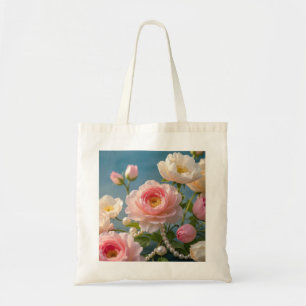 Bolsa Tote Rosas claro esmagadoras com pérolas