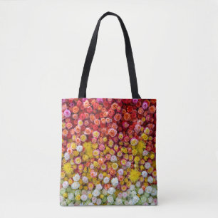 Bolsa Tote Rosas Coloridas e Crisântemos Gradiente Floral 