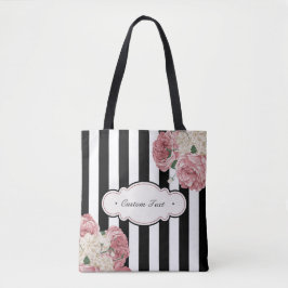 Bolsa Tote Rosas com listras preto e branco