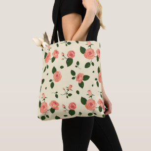 Bolsa Tote Rosas Cor-de-Rosa Bonitas Padrão Rosa Pastel