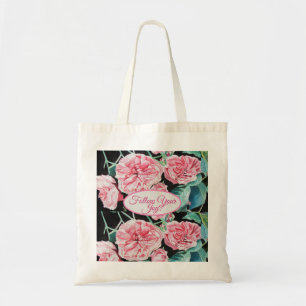 Bolsa Tote Rosas cor-de-rosa rosa Padrão de rosas de repolho