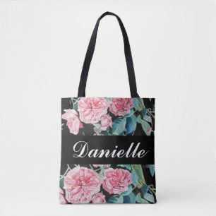 Bolsa Tote Rosas cor-de-rosa rosa Retro Flor Floral na Arte N