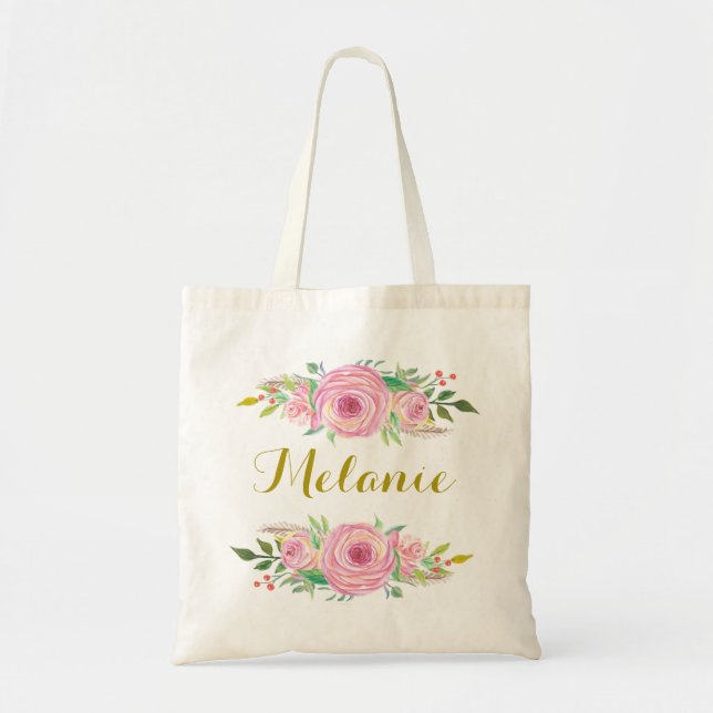 Bolsa Tote Rosas de Aquarela Personalizados Bag Floral Tote (Frente)