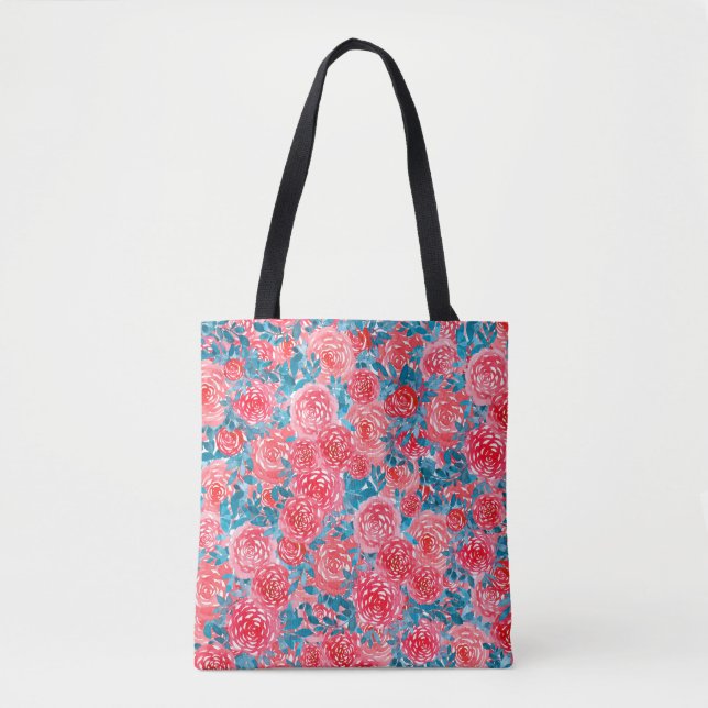 Bolsa Tote Rosas De Aquarela Tapeçaria Floral (Frente)