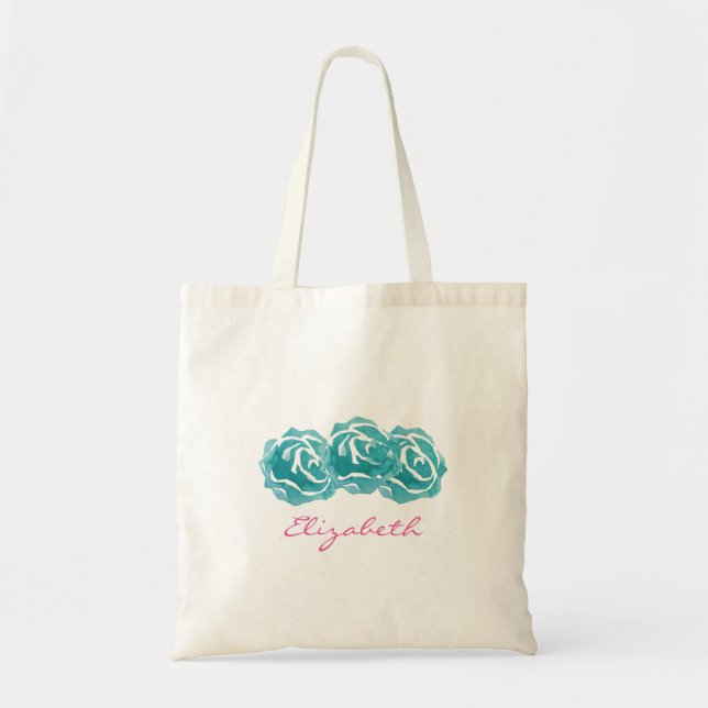 Bolsa Tote Rosas de Aquarela Teal (Frente)