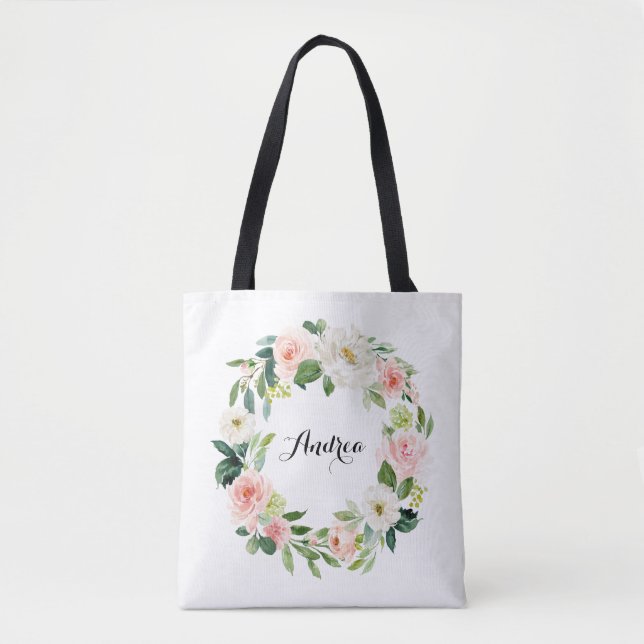 Bolsa Tote Rosas de Pastel de Aquarela Bridesmaid Floral (Frente)
