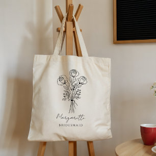 Bolsa Tote Rosas Desenhadas à Mão bouquet preto Nome das Dama