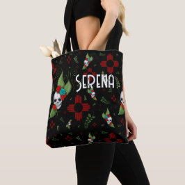 Bolsa Tote Rosas do crânio Zia Sun Greenery Black Novo México