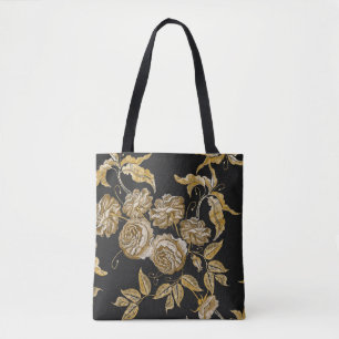 Bolsa Tote Rosas do ouro: Padrão do bordado do Vintage
