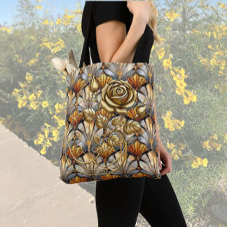 Bolsa Tote Rosas Douradas em Vidro Pearl