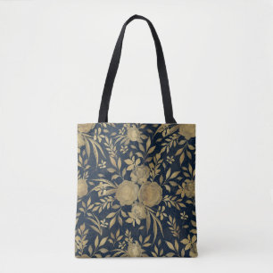 Bolsa Tote Rosas Dourados Elegantes Marinho Floral - Design A