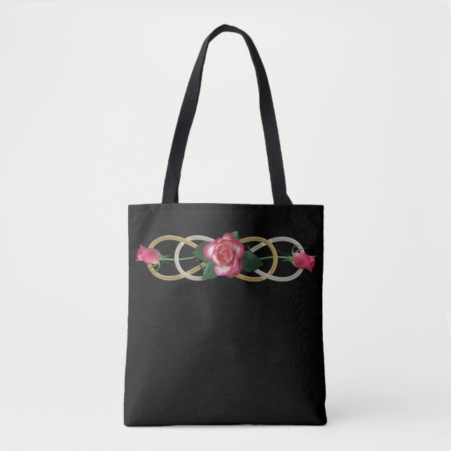 Bolsa Tote Rosas dourados infinitos duplos (Frente)