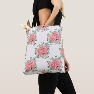 Bolsa Tote Rosas e Bolinhas cor-de-água rosa Chique
