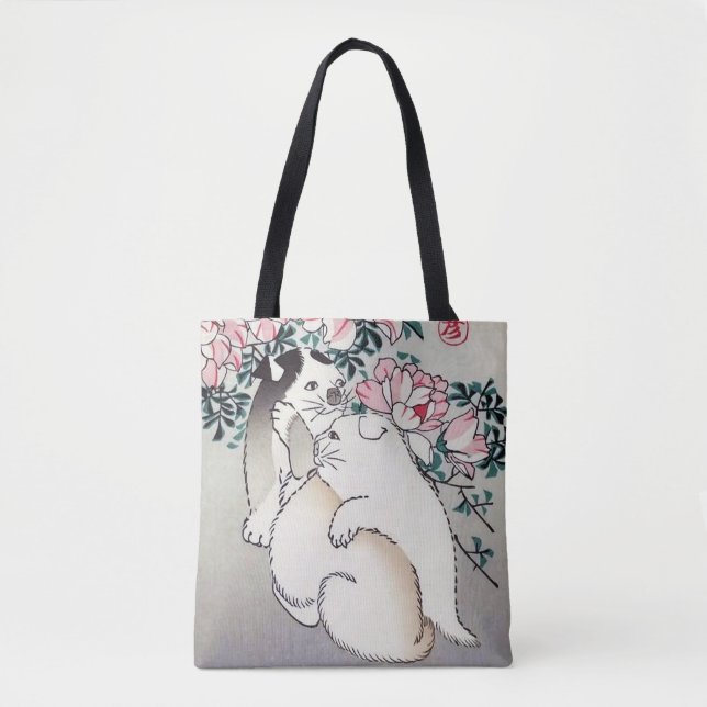 Bolsa Tote Rosas e Cachorrinhos, Hiroshige, Ukiyo-e (Frente)