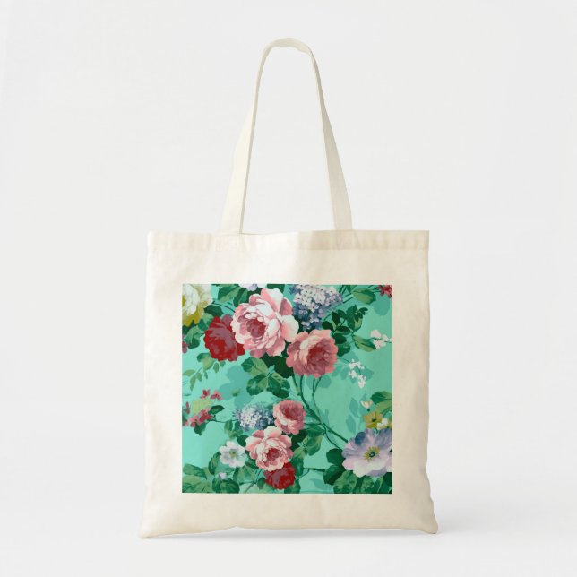 Bolsa Tote Rosas e flores coloridas (Frente)