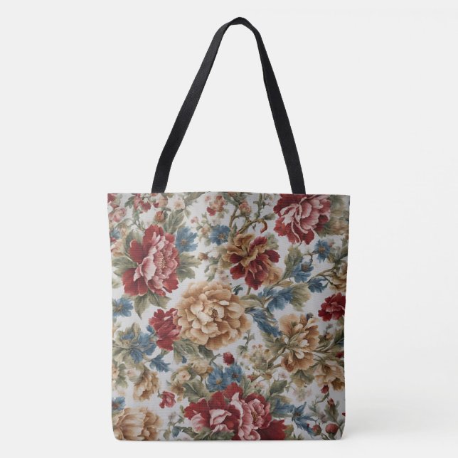 Bolsa Tote Rosas Elegante Italiano Vermelho e Ouro (Frente)
