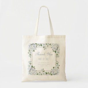 Bolsa Tote Rosas Elegantes e Casamento Floral com Borda Prate