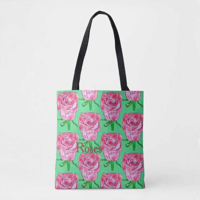 Bolsa Tote Rosas em Branco (Frente)