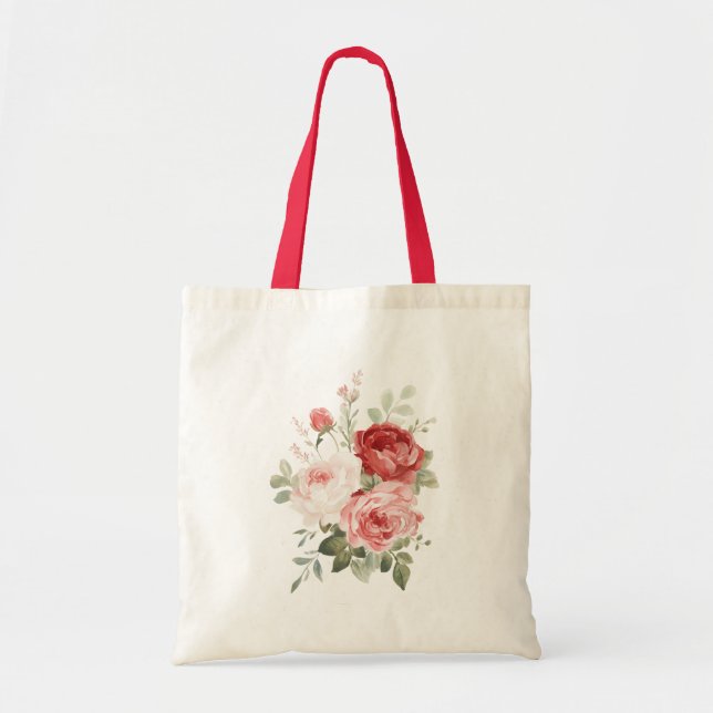 Bolsa Tote Rosas Florais Rosa Vermelho (Frente)