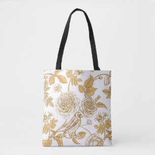 Bolsa Tote rosas, flores, folhas e bagas de cão