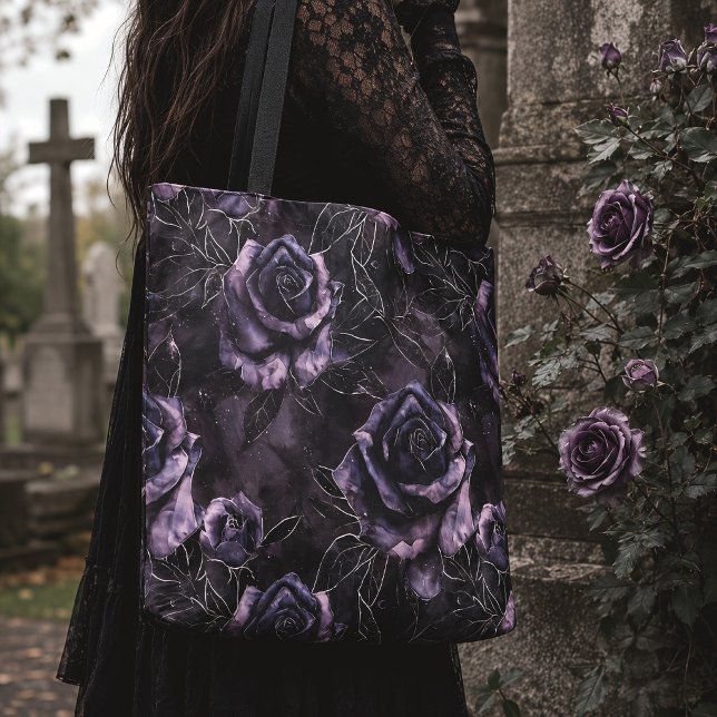 Bolsa Tote Rosas Góticas do Cemitério Roxo (Criador carregado)