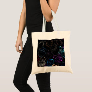 Bolsa Tote Rosas Góticas Escuras Padrão de Textura de Veludo