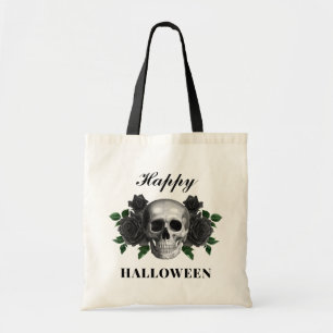 Bolsa Tote Rosas Negras e Caveira Gótica Feliz Halloween