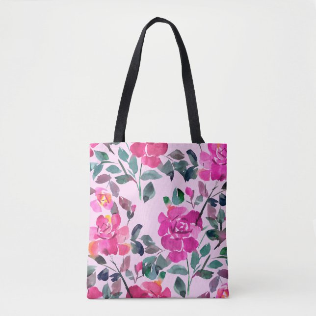 Bolsa Tote Rosas opulentes desenhados à mão. Coruja floral (Frente)