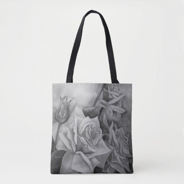 Bolsa Tote Rosas perfeitos em tons de Cinza (Frente)